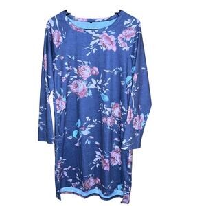 Women's Gray Floral Long Sleeve Pocket Dress S